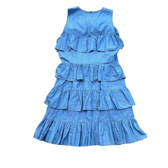 MICHAEL Michael Kors Blue Chambray Ruffle Dress M Keyhole Back Button - Picture 2 of 8